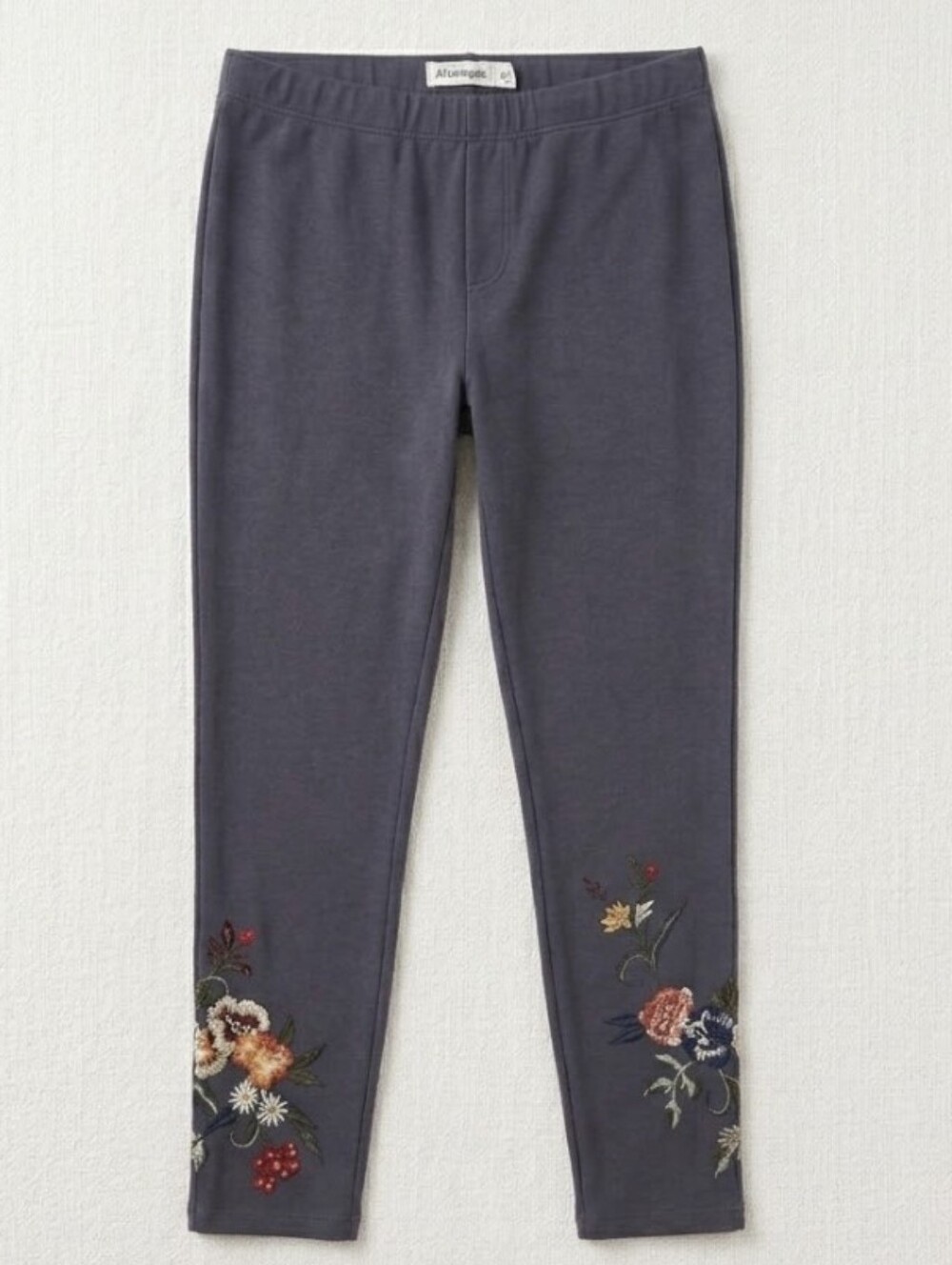 Johnny Was JW Los Angeles Floral Embroidered Leggings Charcoal Gray XL